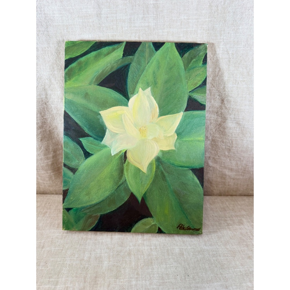 Original Hand Painted White Magnolia Flower Oil Painting on Canvas 9x12 Signed